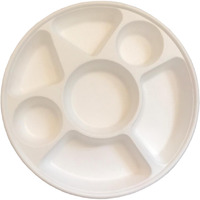 Biodegradable 7-Compartment Plates. Bulk 100 Pk. Compartment Stainless Steel Thali Plates Trays - 100 Pack For Indian Puja, Partys