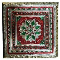 Golden Dry Fruit Box 8X8inch with Meenakari Work at Top, Decorative Box, Wooden Dry Fruit Box