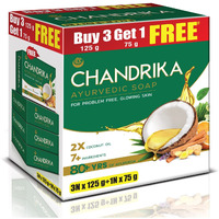 chandrika oval, 4 soaps, 3 of 125 grams and 1 of 75 grams