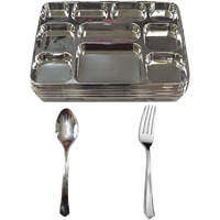 Disposable Plates 10 Compartment Silver Thali Plates Trays - For Indian Puja, Partys, Weddings