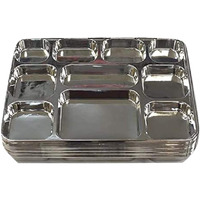 Disposable Plates 10 Compartment Silver Thali Plates Trays - For Indian Puja, Partys, Weddings