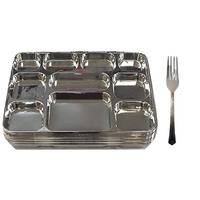 Disposable Plates 10 Compartment Silver Thali Plates Trays - For Indian Puja, Partys, Weddings