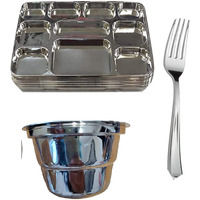 Disposable Plates 10 Compartment Silver Thali Plates Trays - For Indian Puja, Partys, Weddings