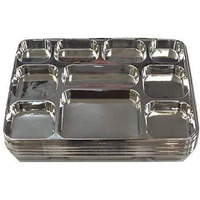 Disposable Plates 10 Compartment Silver Thali Plates Trays - For Indian Puja, Partys, Weddings