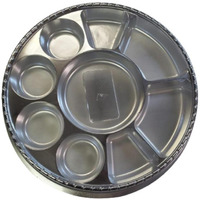9 Compartment Disposable Silver Matte Plates - Indian Thali Plastic Tray