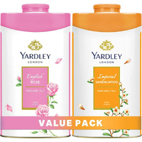 Yardley London Floral Talcum Powder, long lasting fragrance, sweat free, all day pleasant smell, 250gm x2 (English Rose, Imperial Sandalwood)