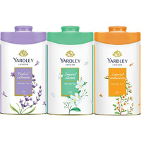 Yardley London Floral Talcum Powder, long lasting fragrance, sweat free, all day pleasant smell, 250gm x 3 (Lavender, Jasmine, Sandalwood)