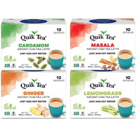 QuikTea Chai Tea Latte 4 Flavor Variety Pack, Cardamom/Masala/Ginger/Lemongrass, 34 Oz