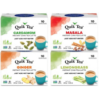 QuikTea Chai Tea Latte 4 Flavor Variety Pack, Cardamom/Masala/Ginger/Lemongrass, 34 Oz