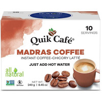 Quik Caf Madras Coffee - Single Box 10 Count - All Natural & Preservative Free Instant Coffee