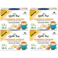Quik Tea Unsweetened Turmeric Ginger Instant Chai Tea Latte - 40 Count (4 Boxes of 10 Each) - Preservative Free Superfood Tea with All Natural Ingredients - Just Add Hot Water