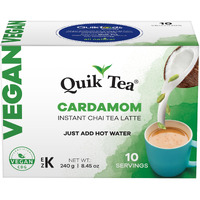 QuikTea Vegan Cardamom Instant Chai Tea Latte - 10 Count Single Box - Convenient, Easy Ayurvedic Dairy Free Alternative - All Natural Non GMO Superfood