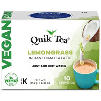 QuikTea Vegan Lemongrass Instant Chai Tea Latte - 10 Count Single Box - Convenient, Easy Ayurvedic Dairy Free Alternative - All Natural Non GMO Superfood