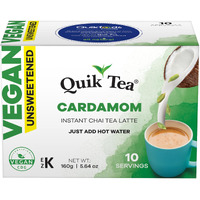 QuikTea Vegan Unsweetened Cardamom Instant Chai Tea Latte - 10 Count Single Box - Convenient, Easy Ayurvedic Dairy Free Alternative - All Natural Non GMO Superfood