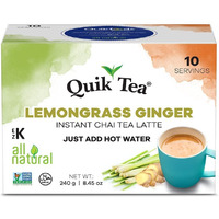 Quik Tea Lemongrass Ginger Instant Chai Tea Latte - 10 Count Single Box - All Natural Digestion Tea | Just add hot water