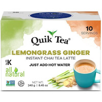 Quik Tea Lemongrass Ginger Instant Chai Tea Latte - 10 Count Single Box - All Natural Digestion Tea | Just add hot water