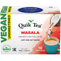 QuikTea Vegan Unsweetened Masala Instant Chai Tea Latte - 10 Count Single Box - Convenient, Easy Ayurvedic Dairy Free Alternative - All Natural Non GMO Superfood