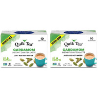 QuikTea Unsweetened Cardamom Chai Tea Latte - 20 Count (2 Boxes of 10 Each) - Packaging May Vary - All Natural Preservative Free Authentic Chai from Assam & Darjeeling