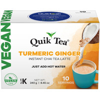 Quik Tea Vegan Turmeric Ginger Instant Chai Tea Latte - 10 Count Single Box - Convenient, Easy Ayurvedic Dairy Free Alternative - Just add hot water - All Natural Non GMO Superfood