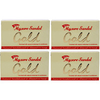 Mysore Sandal Gold Soap, 125 Grams Per Unit (Pack of 4) - Purest Sandalwood Soap - Grade 1 Soap - TFM 80% - Suitable for ALL Skin Type - Zero Dryness - Natural Sandalwood & Almond Oil Soap