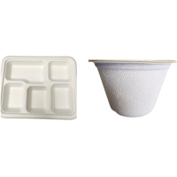 Biodegradable 5-Compartment Plates. Bulk 100 Pk. Compartment Thali Plates Trays - 100 Pack For Indian Puja, Partys