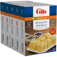 Gits Khaman Dhokla Instant mix 87.5 Oz (Pack of 5X17.5 Oz each) Ready to Cook Indian Breakfast, Snack Meal | 100% Vegetarian, Easy Recipe, No Artificial Colors, Flavors, Preservatives.