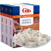 Gits Instant Mix Box - 600gm (Pack of 3 x 200gm) | Ready to Cook Indian Breakfast/Lunch/Dinner/Snack Meal | No Artificial Colors, Flavors, Preservatives, 100% Vegetarian, Easy Recipe (Khatta Dhokla)