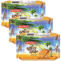 BRITANNIA Nice Time 2.8oz (80g) - Delicious Coconut Biscuit Crunchy - Kids Favorite Breakfast & Tea Time Snacks - Halal and Suitable for Vegetarians (Pack of 3)