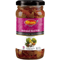 Shan Hyderabadi Mixed Pickle 10.58 oz (300g) - Hot and Spicy Mixed Vegetables Pickled in Oil  - Airtight Pet Jar