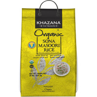 Khazana Organic Sona Masoori Rice 20lb | Non-GMO, Gluten-Free, Kosher, Cholesterol Free | Aged Aromatic, Flavorful, Authentic Grain From India