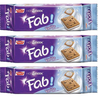 Parle Hide and Seek, Fab! Flavored Chocolate Chip Covered Cookies, Product of India, 3 Packs (Vanilla)