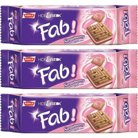 Parle Hide and Seek, Fab! Flavored Chocolate Chip Covered Cookies, Product of India, 3 Packs (Strawberry)