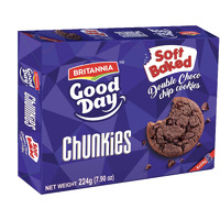 BRITANNIA Good Day Chunkies 7.90oz (224g) - Soft Baked Double Chocochips Cookies - Healthy, Delicious & Crispy - Halal and Suitable for Vegetarians (Pack of 1)