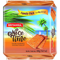 BRITANNIA Nice Time 16.9oz (480g) - Delicious Coconut Biscuit Crunchy - Kids Favorite Breakfast & Tea Time Snacks - Halal and Suitable for Vegetarians (Pack of 1)