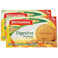 BRITANNIA Digestive Original Biscuits 7.93oz (225g) - Whole Wheat Flavor Cookies - Breakfast & Tea Time Healthy Snacks - Suitable for Vegetarians (Pack of 2)