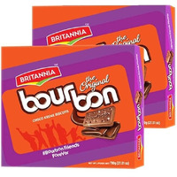 BRITANNIA Bourbon the Original - Choco Creme Biscuits 27.51oz (780g) - Smooth Chocolate Cream Biscuits for Breakfast & Snacks - Topped with Sugar Crystals (Pack of 2)