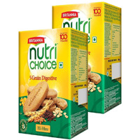 BRITANNIA Nutri Choice 5 Grain Digestive Biscuits 8.81oz (250g) - Healthy Breakfast & Tea Time Snacks - Halal and Suitable for Vegetarians (Pack of 2)