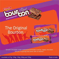 BRITANNIA Bourbon the Original - Choco Creme Biscuits 27.51oz (780g) - Smooth Chocolate Cream Biscuits for Breakfast & Snacks - Topped with Sugar Crystals (Pack of 3)
