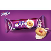 BRITANNIA Treat Naughty Jim Jam Sandwich Biscuits 3.52oz (100g) - Breakfast & Tea Time Snacks - Delicious Grocery Cookies - Suitable for Vegetarians (Pack of 6)