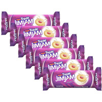 BRITANNIA Treat Naughty Jim Jam Sandwich Biscuits 3.52oz (100g) - Breakfast & Tea Time Snacks - Delicious Grocery Cookies - Suitable for Vegetarians (Pack of 6)