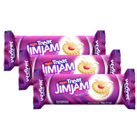 Britannia Treat Naughty Jim Jam Sandwich Biscuits 3.52oz (100g) - Breakfast & Tea Time Snacks - Delicious Grocery Cookies - Suitable for Vegetarians (Pack of 3)