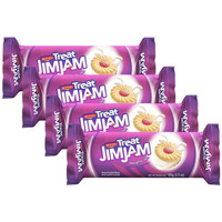 Britannia Treat Naughty Jim Jam Sandwich Biscuits 3.52oz (100g) - Breakfast & Tea Time Snacks - Delicious Grocery Cookies - Suitable for Vegetarians (Pack of 4)