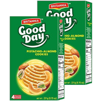 BRITANNIA Good Day Pistachio/Almond Cookies 8.15oz (231g) - Breakfast & Tea Time Snacks - Delicious Grocery Cookies - Halal and Suitable for Vegetarians (Pack of 2)