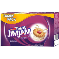 Britannia Treat Naughty Jim Jam Sandwich Biscuits 17.62oz (500g) - Breakfast & Tea Time Snacks - Delicious Grocery Cookies - Suitable for Vegetarians (Pack of 1)