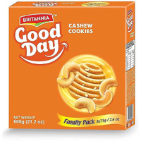 BRITANNIA Good Day Cashew Cookies Family Pack 21.2oz (600g) - Breakfast & Tea Time Snacks - Delicious Grocery Cookies - Halal and Suitable for Vegetarians (Pack of 1)