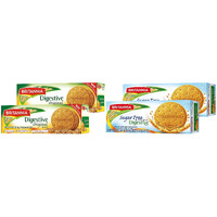 BRITANNIA Digestive Original & Sugar Free Biscuits - Variety Combo Pack - Whole Wheat Flavor Cookies - Tea Time Healthy Snacks - Suitable for Vegetarians (Pack of 2 Each)