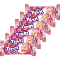 Britannia Treat Buzzy Strawberry Sandwich Biscuits 4.23oz (120g) - Breakfast & Tea Time Snacks - Delicious Grocery Cookies - Suitable for Vegetarians (Pack of 6)