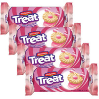 BRITANNIA Treat Buzzy Strawberry Sandwich Biscuits 4.23oz (120g) - Breakfast & Tea Time Snacks - Delicious Grocery Cookies - Suitable for Vegetarians (Pack of 4)