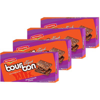 BRITANNIA Bourbon the Original - Choco Creme Biscuits 13.7oz (390g) - Smooth Chocolate Cream Biscuits for Breakfast & Snacks - Topped with Sugar Crystals (Pack of 4)