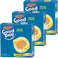 BRITANNIA Good Day Butter Cookies Family Pack 21.2oz (600g) - Breakfast & Tea Time Snacks - Delicious Grocery Cookies - Halal and Suitable for Vegetarians (Pack of 3)